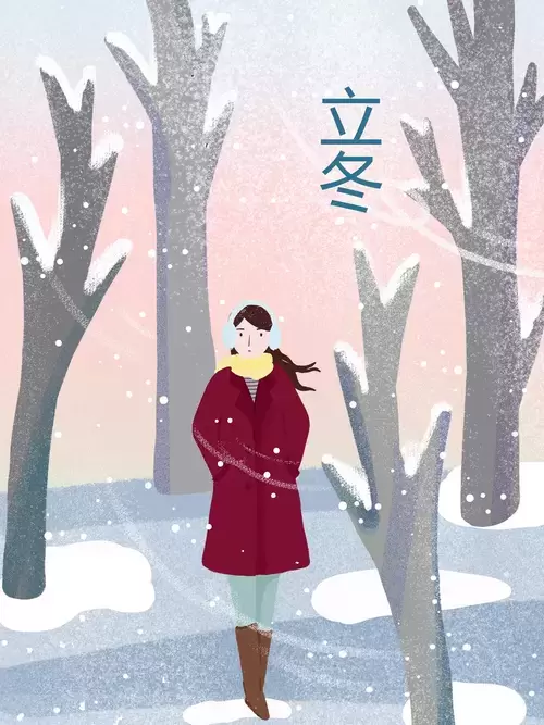 立冬-風雪中的行走插圖素材