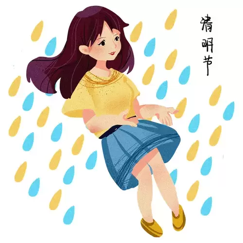 清明節-長發黃衣女子插圖