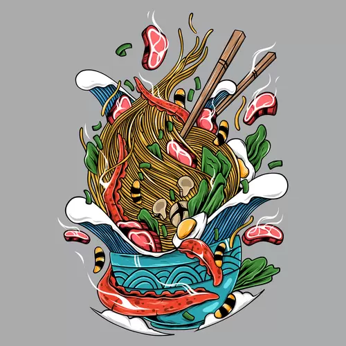 漫畫風食物-肉-雞蛋-面插圖