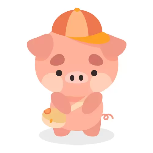 校園動物-小豬-背書包插圖