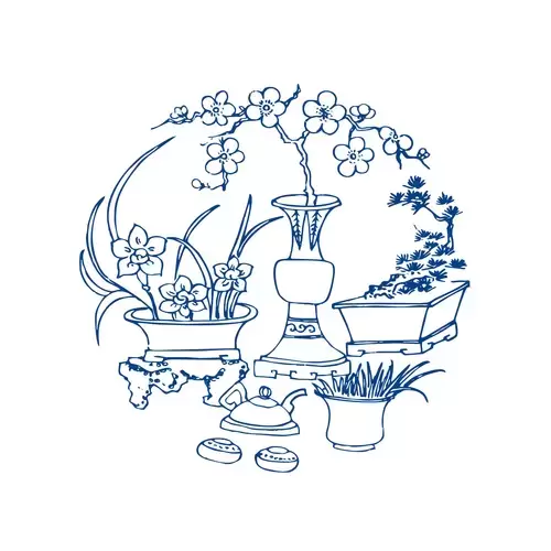 青花瓷圖案插圖素材