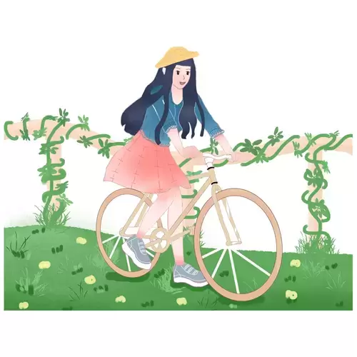 清明節-單車少女插圖素材
