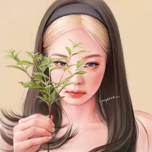 漂亮女孩-植物插圖