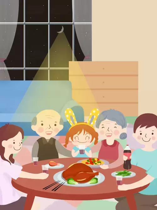 感恩節-家人聚餐插圖素材