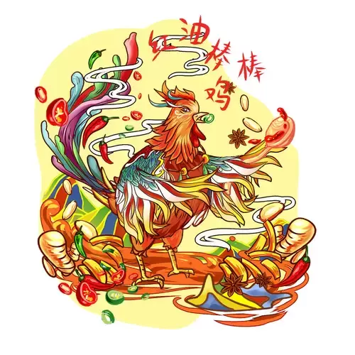 中華美食-紅油缽缽雞插圖素材