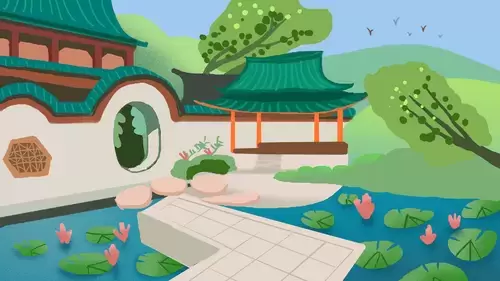 中國古建-庭院中的荷花池插圖