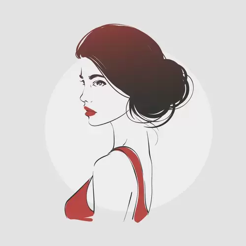 卡通頭像-盤發女人插圖素材