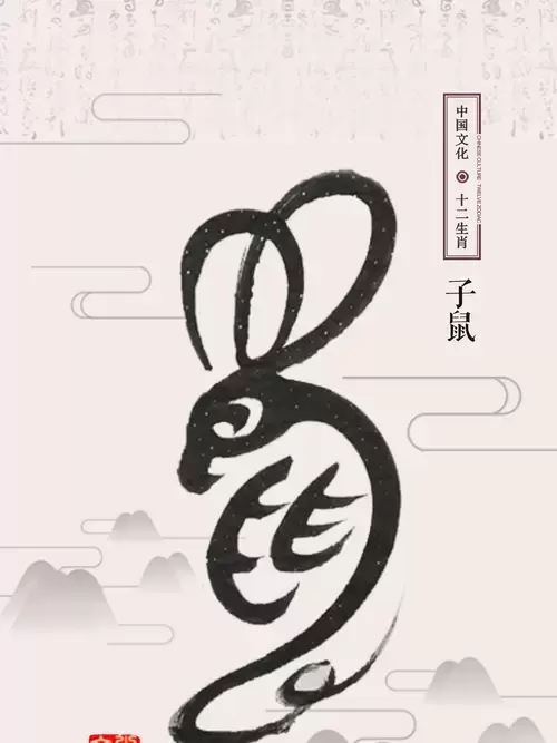 十二生肖-鼠-漢字象形畫插圖素材