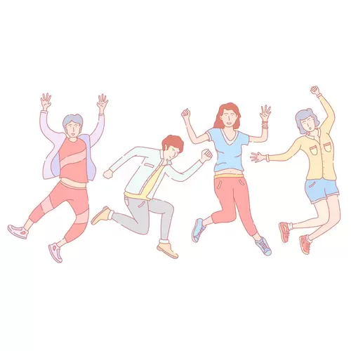 男生女生-卡通形象-跳躍-雀躍插圖