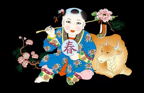 年畫裡的娃娃插圖素材