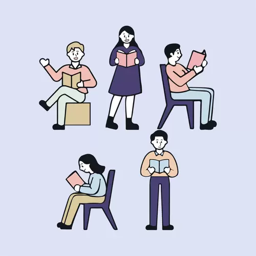 男生女生-卡通形象-閱讀-看書插圖