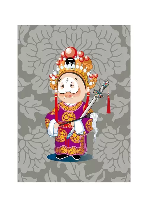 京劇臉譜-大太監-隨侍皇帝-圓領插圖
