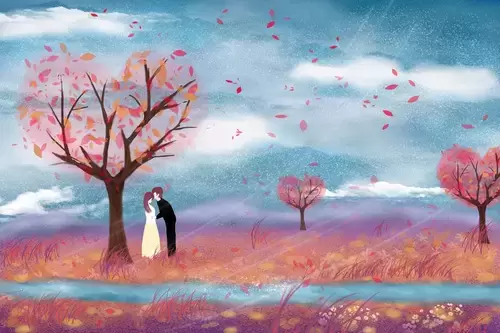 情人節-樹下的浪漫回憶插圖素材