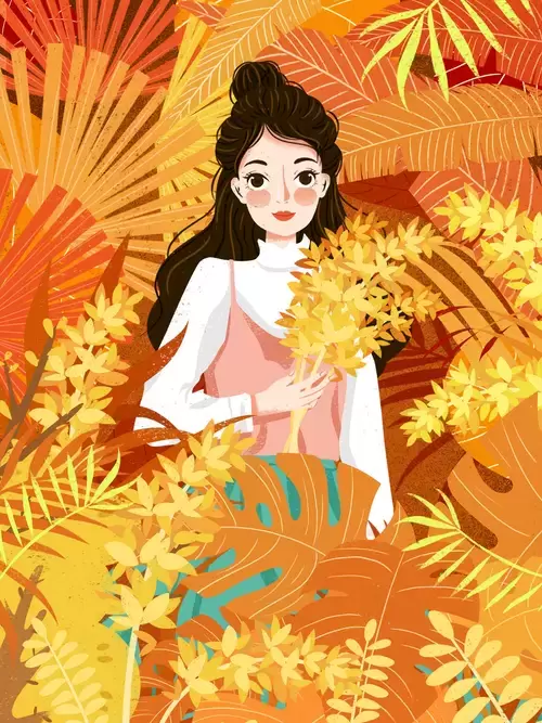 立秋-樹叢中的少女插圖