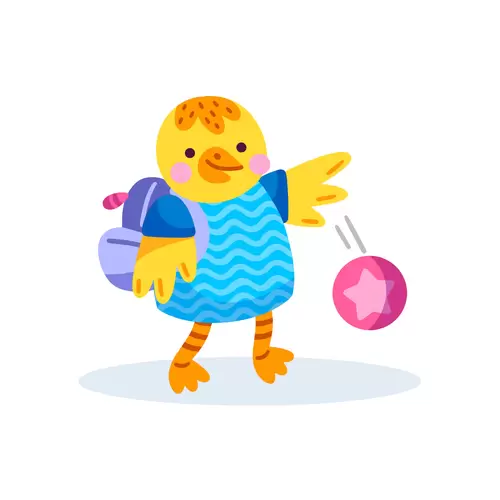 校園動物-小雞-玩球插圖