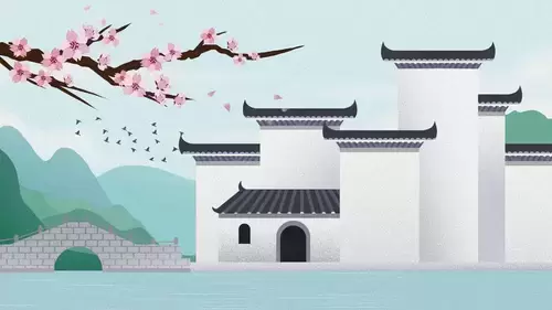中國古建-徽派建筑插圖素材