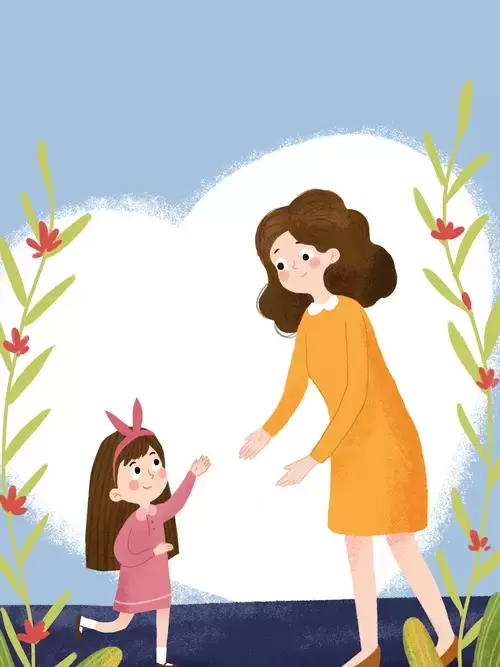 感恩節-奔向媽媽的小女孩插圖