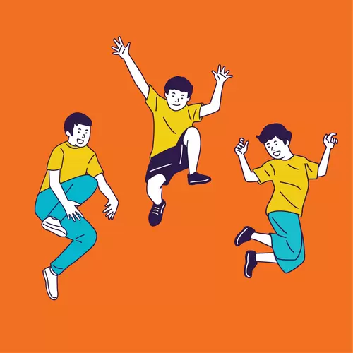 男生女生-卡通形象-跳躍插圖