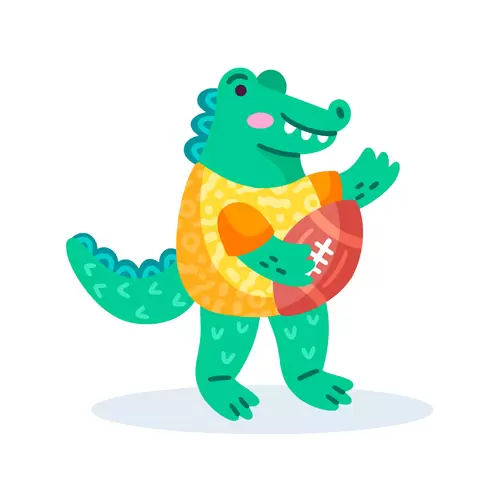 校園動物-小鱷魚-玩橄欖球插圖