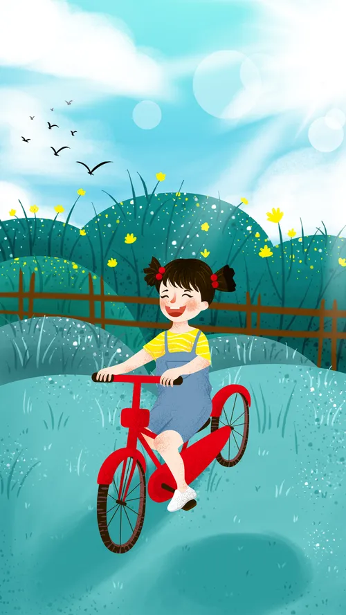 騎單車的小女孩4K高清桌布